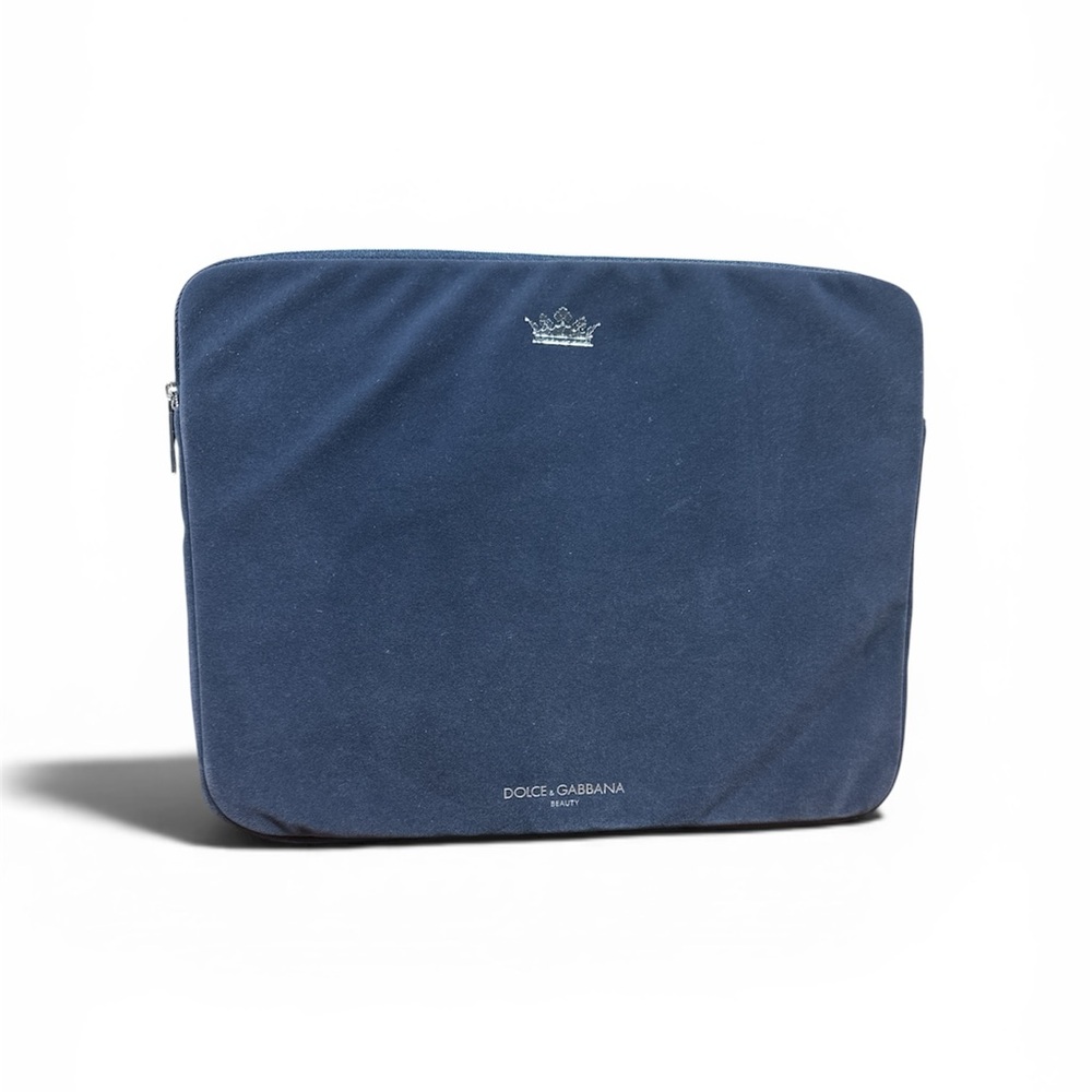 Dolce & Gabbana Navy Suede Laptop Sleeve with Crown Detail